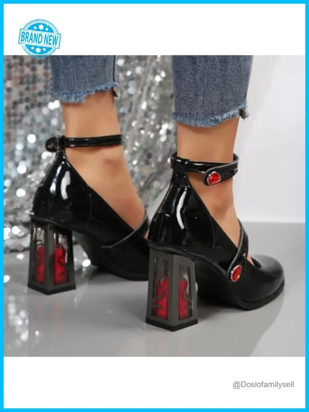 Womens Platform Mary Janes Chunky Heel Patent Leather Ankle Strap Dress Pumps